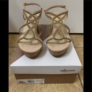 Fergalicious Jeweled Wedge Sandals NEW Rose Gold 9